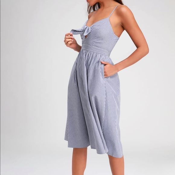 Lulu’s Joyful Days Blue Striped Midi Dress - Picture 2 of 7